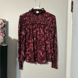 Cable & Gauge Burgundy Floral Blouse